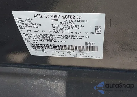 2019 Ford Explorer Limited z USA, uszkodzony, nr VIN 1FM5K7F82KGB13895